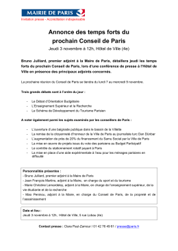Annonce des temps forts du prochain Conseil de Paris