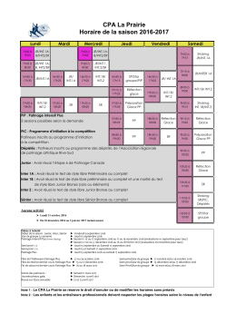 CPA La Prairie Horaire de la saison 2016-2017