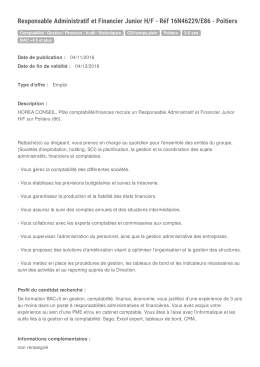 Responsable Administratif et Financier Junior H/F