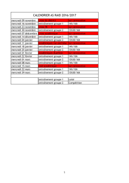 Calendrier Programmation section sportive