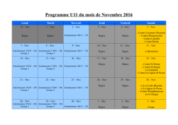 Programme U11 du mois de Novembre 2016