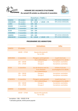 Horaire et animations piscine pour les vacances