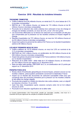Résultats du troisième trimestre 2016