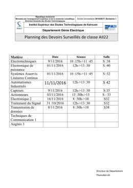 Planning des Devoirs Surveillés de classe AII22