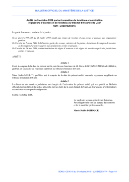 Arr&ecirc;t&eacute; du 5 octobre 2016 - Justice / Textes et r&eacute;formes