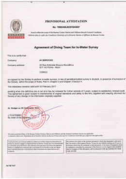Agreement of Diving Team for ln-Water Survey