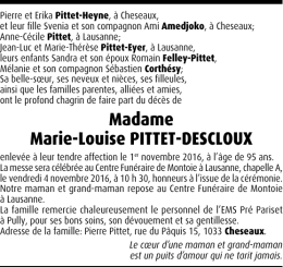 Madame Marie-Louise PITTET-DESCLOUX