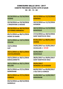 22/10/2016 au 23/10/2016 22/10/2016 au 23/10/2016 29/10/2016