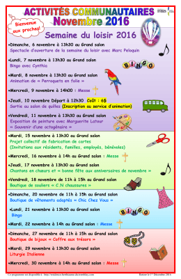 Calendrier des activités du mois de novembre 2016