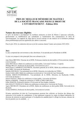 Pr&eacute;sentation et r&egrave;glement du Prix du Meilleur m&eacute;moire 2016 de la