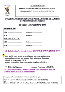 BULLETIN D`INSCRIPTION VISITE AUX CARRIERES DE LUMIERE