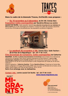 Dans le cadre du programe traces du 18 novembre au 8 d&eacute;cembre