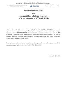 Avis aux candidats admis au concours d`acc&egrave;s au doctorat 3&egrave;me