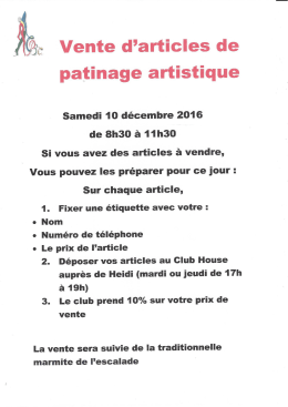 Page 1 Vente d`articles de patinage artistique Samedī 10 décembre