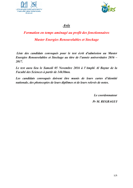 CANDIDATS test Energies renouvelable et stokage