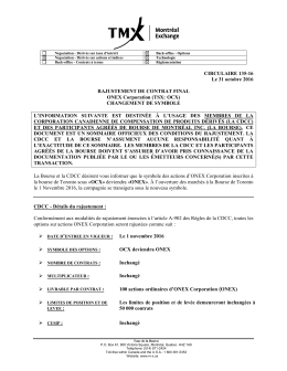 TSX: OCX - Bourse de Montr&eacute;al