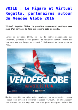 VOILE : Le Figaro et Virtual Regatta, partenaires autour du Vend&eacute;e