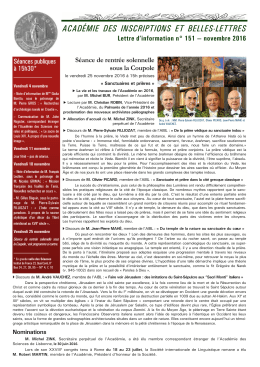 LI AIBL 151 novembre 2016 - Acad&eacute;mie des Inscriptions et Belles