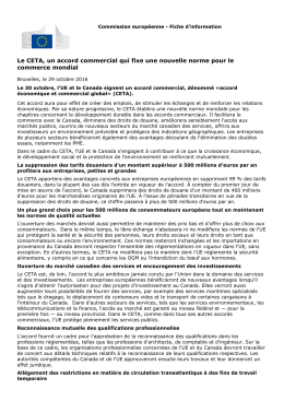 Le CETA, un accord commercial qui fixe une nouvelle