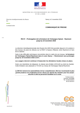 COMMUNIQU&Eacute; DE PRESSE RN 57 &ndash; Prolongation de la