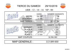tierce du samedi 29/10/2016 arr : 12 - 14 - 16 np : 00 map