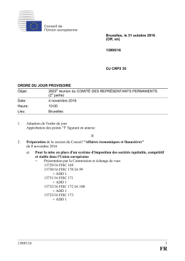 13895/16 1 1. Adoption de l`ordre du jour Approbation des points "I