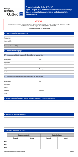 Fiche synth&egrave;se du projet de coop&eacute;ration