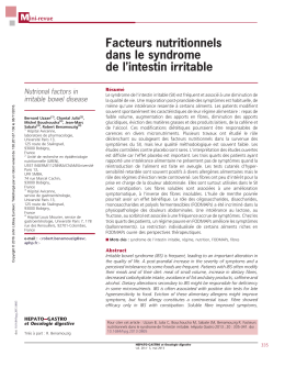 Facteurs nutritionnels dans le syndrome de l`intestin irritable