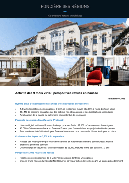 Activité des 9 mois 2016 : perspectives revues en hausse