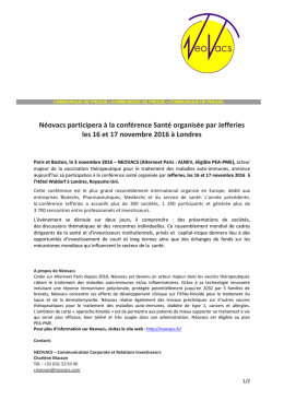 Néovacs participera à la conférence Santé