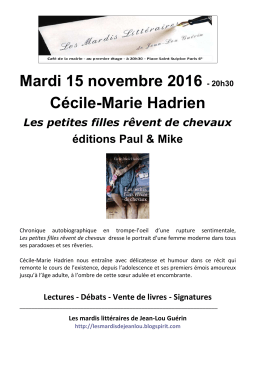 15 novembre 2016 - Les mardis litt&eacute;raires de Jean