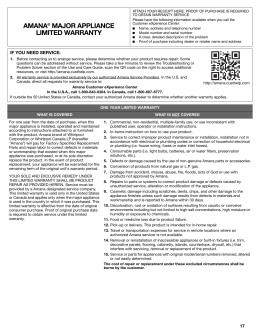 AMANA&reg; MAJOR APPLIANCE LIMITED WARRANTY