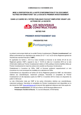 premier investissement sas - Les Nouveaux Constructeurs