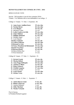 RENOUVELLEMENT DU CONSEIL DU CNFG – 2016 RÉSULTATS