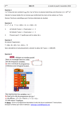 DM n°4 à rendre le jeudi 3 novembre 2016 Exercice 1 1 m3 d`eau