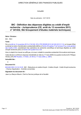 BIC - Définition des dépenses éligibles au crédit d`impôt