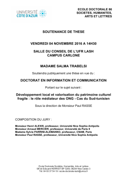 Avis de soutenance - Universit&eacute; Nice Sophia Antipolis