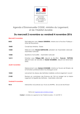 Agenda d`Emmanuelle COSSE, ministre du Logement, et de l