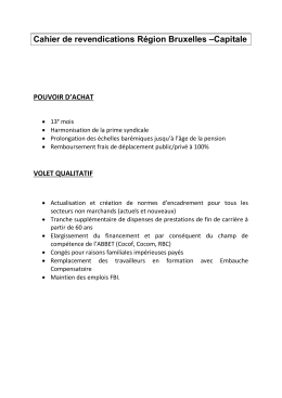 Cahier de revendications R&eacute;gion Bruxelles &ndash;Capitale