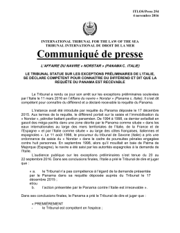Communiqué de presse - International Tribunal for the Law of the Sea