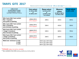 Tarifs gîtes 2017