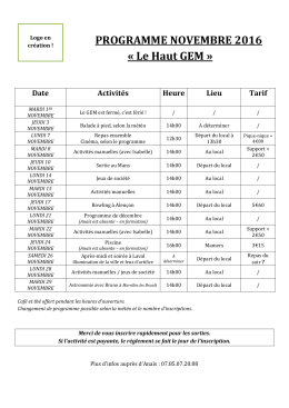 PROGRAMME NOVEMBRE 2016 « Le Haut GEM