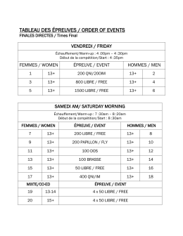tableau des &eacute;preuves / order of events