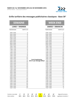 TARIFS DU 1er NOVEMBRE AU 30 NOVEMBRE