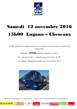 Samedi 12 novembre 2016 15h00 Lugano