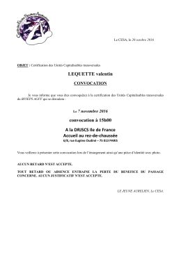 LEQUETTE valentin convocation &agrave; 15h00 A la DRJSCS Ile de