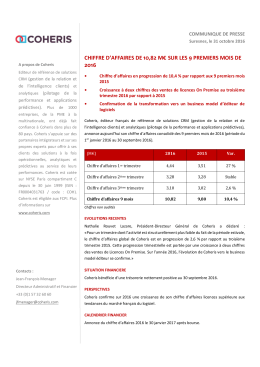 chiffre d`affaires de , m sur les premiers mois de