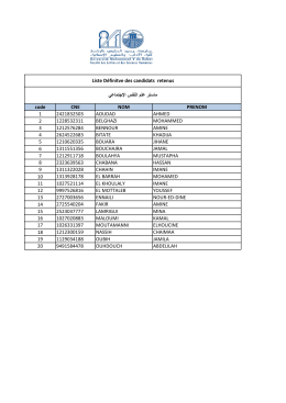 Liste Définitve des candidats retenus اﻹﺟﺗﻣﺎﻋﻲ اﻟﻧﻔس ﻋﻟم ﻣﺎﺳﺗر code CNE