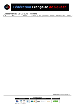 Classement au 05-09-2016 - Homme