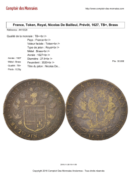 France, Token, Royal, Nicolas De Bailleul, Pr&eacute;v&ocirc;t, 1627, TB+, Brass